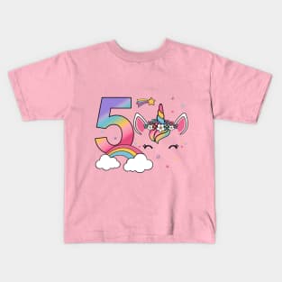 5th Birthday Cute Unicorn Girls Kids T-Shirt